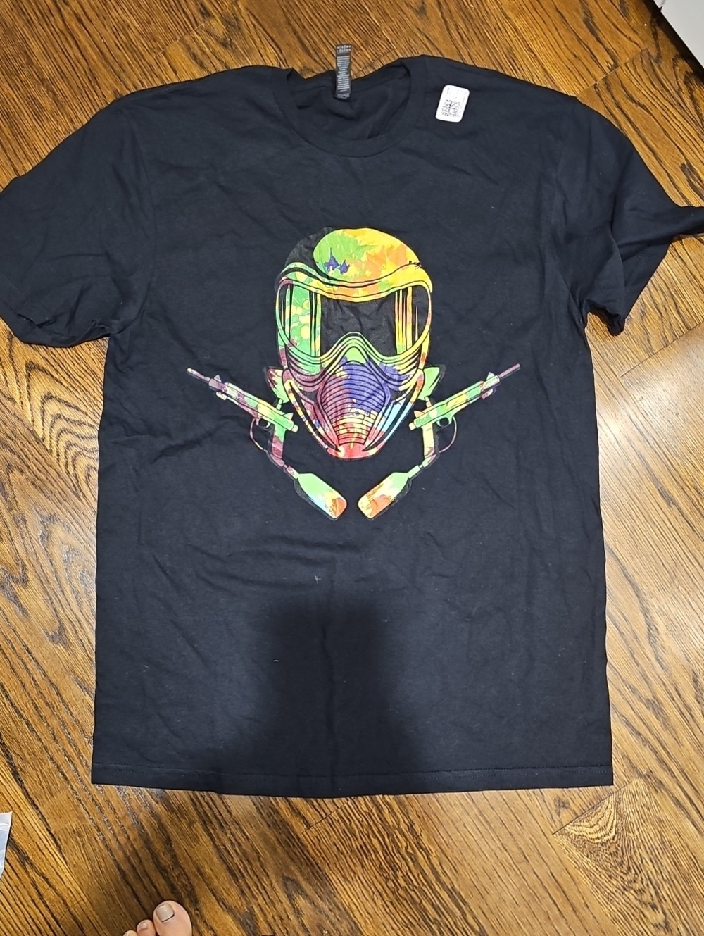 Gildan Black Short Sleeve Tee with Multicolor Paintball Mask Graphic